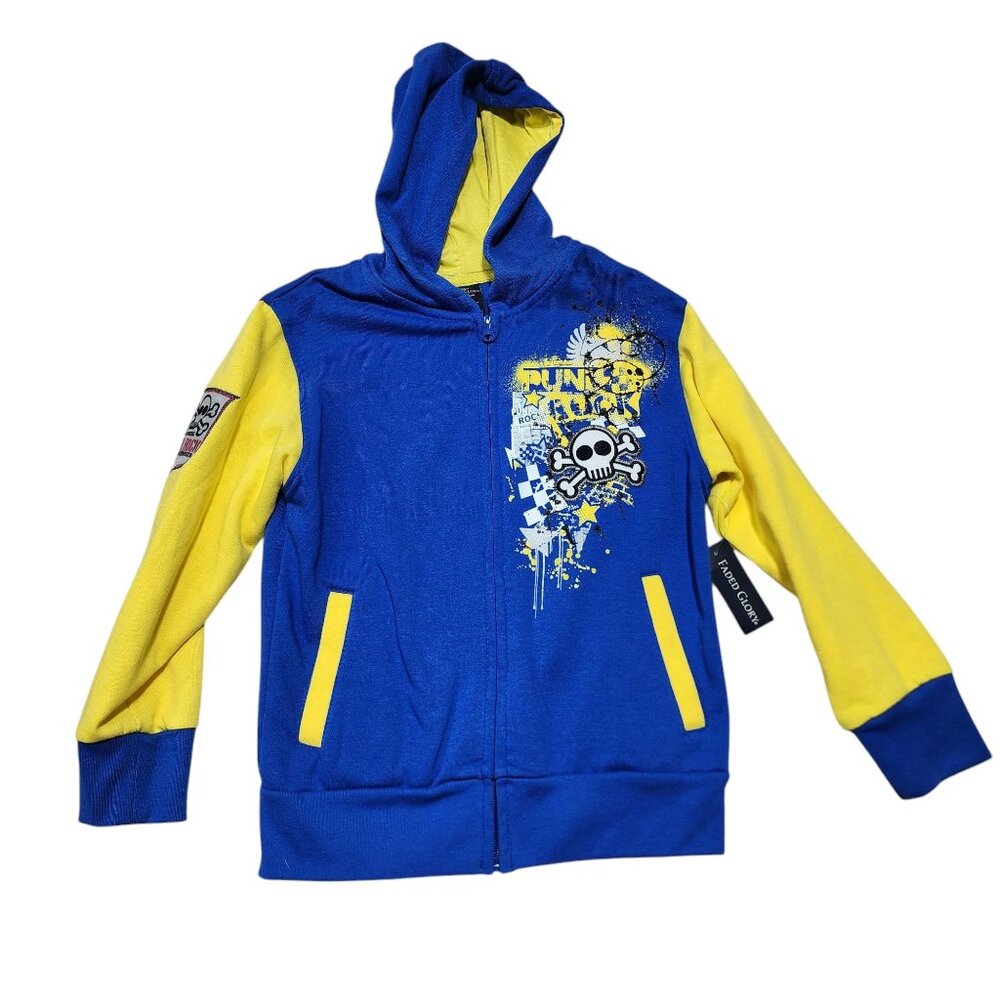 NEW Faded Glory Zip-Up Sweatshirt Punk Rock Blue & Yellow Hoodie Boys M (8)